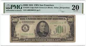 US $500 Bill 1934 FRN San Francisco Graded PMG 20 Very Fine Fr#2201 - Picture 1 of 2