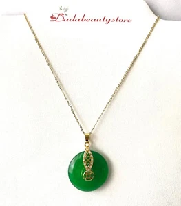 925 yellow silver necklace with imitation lucky green jade pendant. - Bild 1 von 4