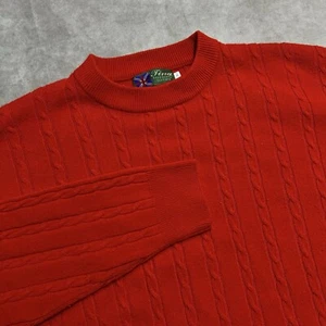 Tina Best Quality Scotland VTG 100% Cashmere RED Sweater Cable Womens L - Picture 1 of 7