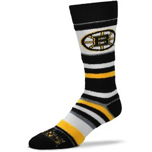 Boston Bruins Hockey White Black & Gold Soft Stripe Crew-Length Socks - Picture 1 of 1