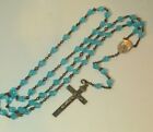 Vtg Blue Glass Bead Silver Tone Rosary Sterling Silver Crucifix Pendant  4J 13