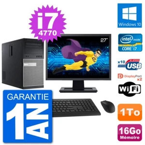 PC tour DELL 9020 Pantalla 27" Intel i7-4770 RAM 16Go Disco 1To Windows 10 Wifi - Imagen 1 de 3