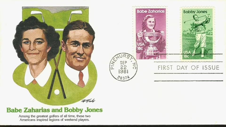  US FDC #1933 #1932 GOLF Babe Zaharias & Bobby Jones FLEETWOOD Cachet 18¢ 1981  - Image 1 of 2