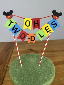 Disney inspiriert Mickey Mouse Oh Two-Dles Happy Birthday zwei Kuchen Topper Banner - Bild 1 von 3