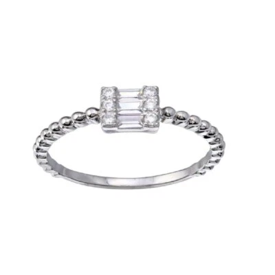 Argento Sterling Donna Anello W/Baguette & Forma Rotonda Zircone Cubico Pietre - Immagine 1 di 3