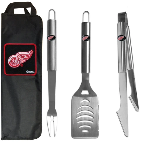 Detroit Red Wings 3 Piece Stainless Steel BBQ Set with Canvas Bag NHLLicensed Cover