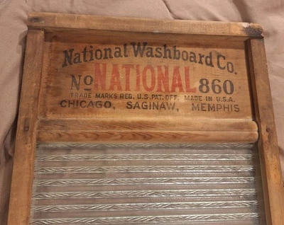 Vintage National Washboard Co. Wood & Glass No. 860 USA 13x23  – The Glass King - Image 1 of 4