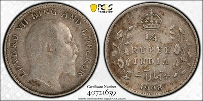 India British 1908C 1/4 Rupee. PCGS XF40 - Image 1 of 2