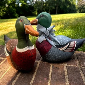 Vintage Set of 2 Mallard Duck Plush Bird Stuffed Handmade Decoy Pillow Doorstop - Picture 1 of 10