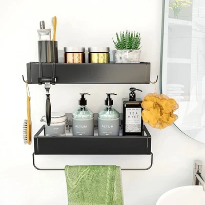Shower Caddy Shelf with Towel Bar, Adhesive Shampoo Holder with Hook, Shower ... - Image 1 of 4
