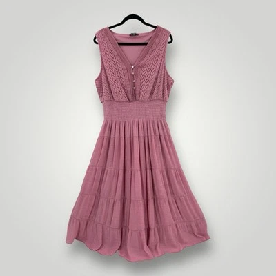 J Gee Dress Pink Peasant Sleeveless Maxi Dress Sz 3X V-Neck Smocked Waist Tiered - Image 1 of 4