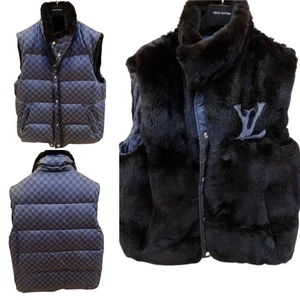 Chaleco de plumón reversible Louis Vuitton Damier de piel de conejo talla 54 de colección - Imagen 1 de 12