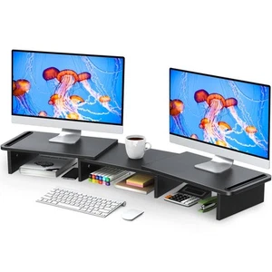 Dual Monitor Stand Riser, Monitor Stand with Adjustable Length and Angle, Woo... - Picture 1 of 9