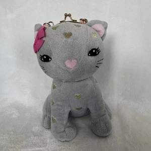 Gymboree 2017 Plush Cat Coin Purse Gray Gold Hearts Pink Bow Cute Accessories - Picture 1 of 10