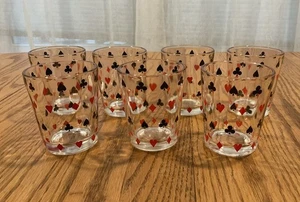 Set 7 Bicchieri Vintage Vetro Senape Schwartz Carte da Gioco Tute Grafica - Foto 1 di 8