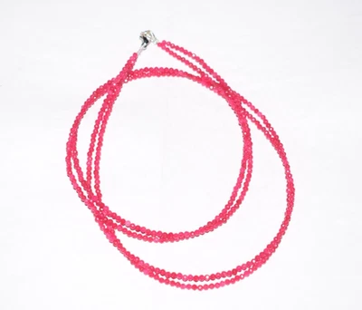 天然红色红宝石 925 纯银 12-40 英寸串 2 层项链 — 第 1/4 张图片