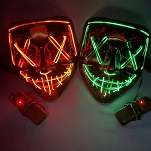Purge Halloween Mask LED Glow Light Up PAIR Of 2 Red & Green 100% TESTED Cosplay - Picture 1 of 15