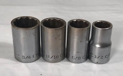 Set of 4 Vintage CRAFTSMAN =V= 1/2" Drive Sockets  3/4" - 11/16" - 5/8" - 1/2" - Image 1 of 2