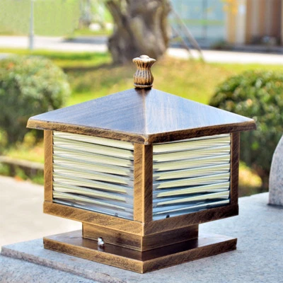 Glass Pillar Light Vintage Lantern Garden Lighting Outdoor Yard Gate Post Lamp - Image 1 of 4