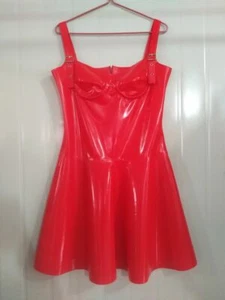 100%Latex Rubber Dress Gummi Rot Sexy Sleeveless Schlinge Falten kurz Kleid0.4mm - Imagen 1 de 5