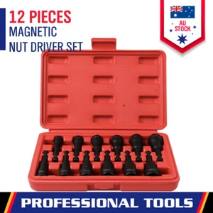 12-Piece 1/4" Hex Magnetic Nut Driver Set Metric SAE Socket Drill Bit Adaptor - Picture 1 of 7