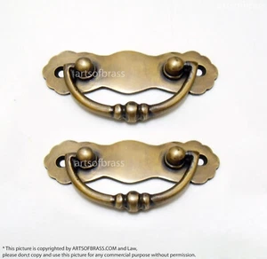 Set of 2 Vintage 3.54-Inch Solid Brass Artistic Deco Drawer Handle Pulls - Picture 1 of 4