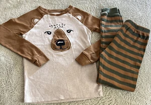Members Mark Boys Brown Green Striped Bear Snug Fit Long Sleeve Pajamas 8 - Bild 1 von 8
