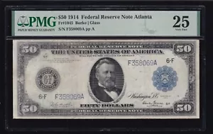 US 1914 $50 FRN Atlanta Burke/Glass FR 1045 PMG 25 (069) ONLY 20 KNOWN! - Picture 1 of 2