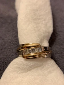 14kt Yellow and White Gold Mens Baguette Cut Diamond Ring Size 8.25 - Picture 1 of 5