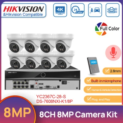 Hikvision 8CH 4K 8MP ColorVu POE Security Camera System Audio 4K POE NVR HDD Lot - image 1 of 4