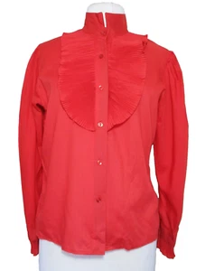 VINTAGE Button Down Shirt Top M Women Red Poly Blend Long Sleeve - Picture 1 of 6