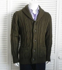 NEW Mens ALPACA Acrylic Wool Cardigan Cable Sweater Size M Olive Green Classic - Picture 1 of 8