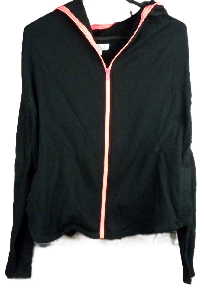 Sudadera con capucha para mujer Jessica Simpson Fiona negra jaspeada y rosa talla XS Foto 1 de 4