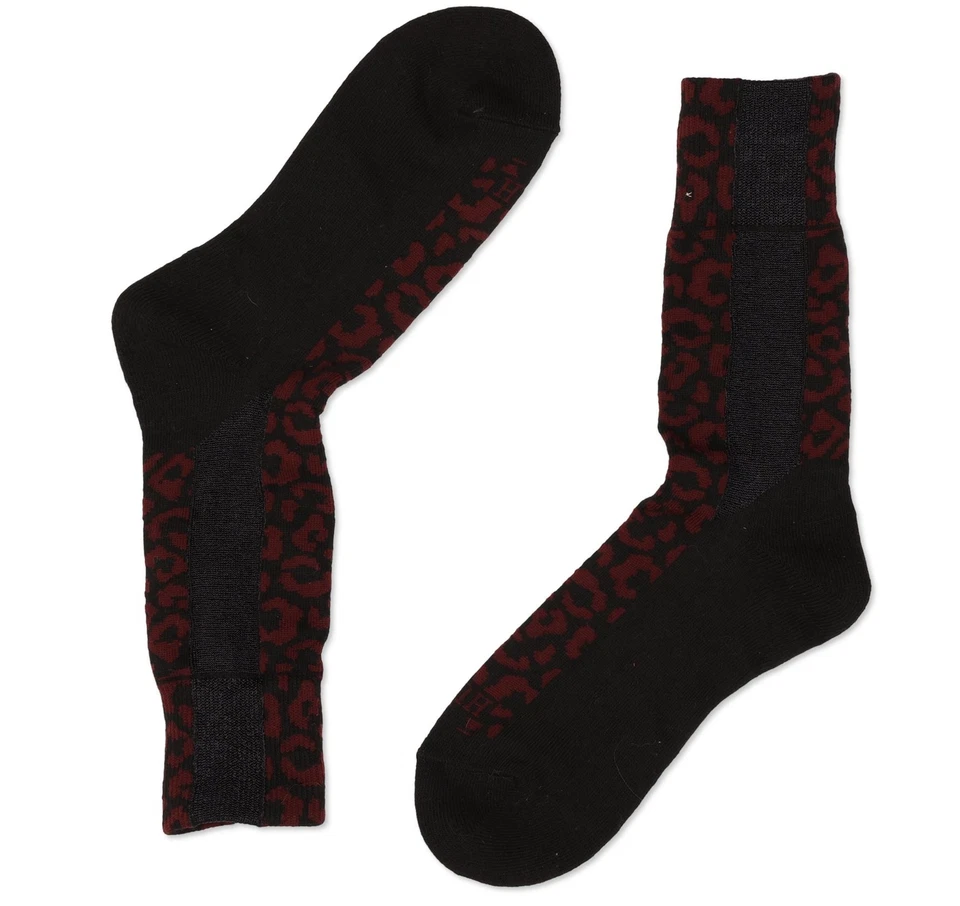 Calcetines para mujer HUE con estampado de leopardo - negros/carmesí - MD ESF17067 Foto 1 de 2