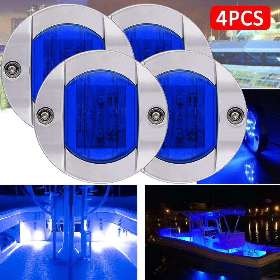 4x Luces LED redondas de popa para barco marino cubierta de cabina azul luz de cortesía impermeable Foto 1 de 4
