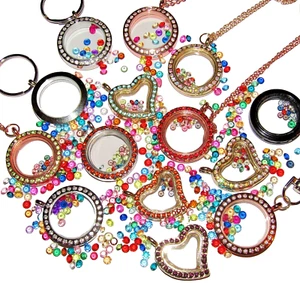 Floating living memory pendant glass locket + 10 free crystals UK - Picture 1 of 36