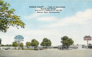 ROSWELL NEW MEXICO PUEBLO COURT ROADSIDE MOTEL VINTAGE LINEN POSTCARD - Picture 1 of 2