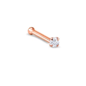 Rose Gold 316L Surgical Steel Nose Screw Straight L Bend Stud Ring Clear Prong - Picture 1 of 7