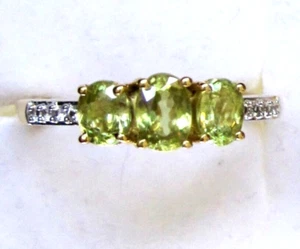 Sphene Three-Stone Ring / size 7 / 14K Gold over 925 Sterling Silver / 1.4 cts - Picture 1 of 6