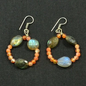 Labradorite Sterling Silver Birthstone Fancy Beads Womens Earrings - Picture 1 of 5