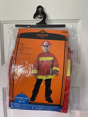 Walmart пожарный мальчиков девочек костюм красный огонь шляпа топор ребенка M 7/8 - Изображение 1 из 4