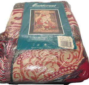 Vtg Christmas Throw Woven Blanket Santa  Tapestry We Believe In Christmas 68x46 - Picture 1 of 7