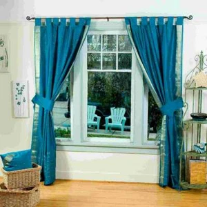 Indo Turquoise Onglet Haut Sari Transparent Rideau (43 Pouces X 84 IN W/Assorti - Photo 1 sur 1