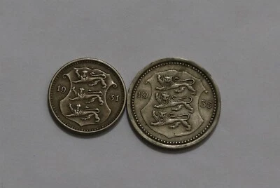 🧭 🇪🇪 ESTONIA 10 SENTI 1931 + 20 SENTI 1935 B34 #12N ZB28 - Image 1 of 2