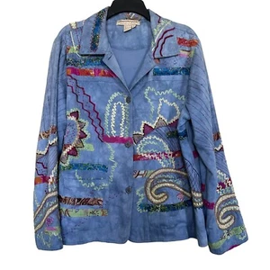 Norm Thompson Women’s Sz XL Embroidered Jacket Fun Pattern Ric Rac Patchwork - Picture 1 of 7