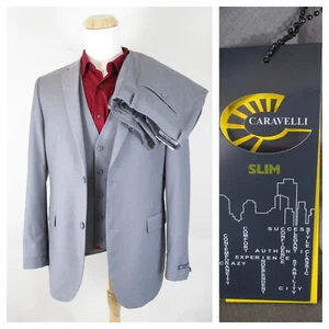 Caravelli Slim Fit Solid Light Gray 3 Piece Suit Size 42L Pants 36W NWT $399 - Picture 1 of 17