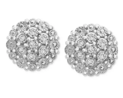 Aretes con botones en racimo de diamantes (1/10 ct. t.w.) Foto 1 de 4