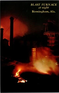 Vtg Birmingham Alabama AL Blast Furnace at Night Steel Mill Postcard - Picture 1 of 2