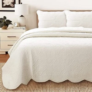 IVORY MATELASSE 100% Cotton QUILT SET : COZY MEDALLION BEAUTIFUL CHIC SHABBY - Picture 1 of 6