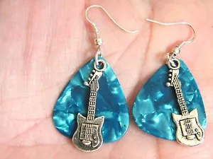GITARRENPLEKTRUM OHRRINGE BLAU ROCK & ROLL OHRRINGE & GITARREN SILBER OHR DRÄHTE NEU! - Bild 1 von 9